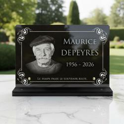 Plaque funéraire avec photo, granit gravé