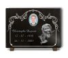 Plaque funeraire personnalisée avec médaillon porcelaine, ange et bordure déco. (2)