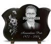 Plaque tombale en granit forme galbée avec photo et bouquet de fleurs marguerites (2)