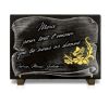 Plaque funéraire gravée avec papillon et fleurs dorés sur parchemin avec textes (2)