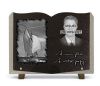Plaque funéraire forme livre ouvert avec photo, bateau voilier sur la mer. (2)