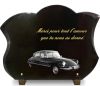 Plaque funéraire avec voiture Citroën DS, médaillon porcelaine ovale, dorure sur granit forme galbée (2)
