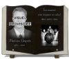 Plaque funéraire en forme livre, en granit, avec photo, boule de bowling et texte personnalisable (2)