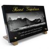 Plaque commémorative avec montagnes et texte doré en granit gravé personnalisable (2)