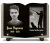 Plaque funéraire livre en granit avec chasseur, photo du défunt, texte doré (2)