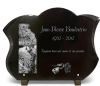 Plaque mortuaire granit galbé avec pêcheur en rivière, rose, à personnaliser (2)