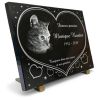 Plaque tombale en granit avec coeurs, chat et textes à personnaliser (2)