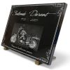 Plaque funéraire avec moto et bordure décorative gravées sur granit à personnaliser (2)