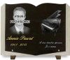 Plaque mortuaire forme livre ouvert, photo, piano et texte doré. Gravure granit à personnaliser (2)