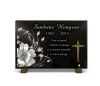 Plaque tombale personnalisable avec fleurs modernes, croix chrétienne dorée et textes (2)