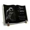 Plaque funéraire forme livre en granit avec accordéon, partition de notes et texte à personnaliser (2)