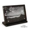 Plaque funéraire aigle avec montagnes et montagnard sur coucher de soleil, textes à personnaliser (2)