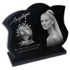 Plaque funéraire avec photo gravée sur granit, bouquet de fleurs, gravure personnalisable (2)