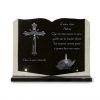 Plaque funéraire livre ouvert en granit avec croix chrétienne et bougie en gravure personnalisable (2)