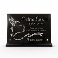 Plaque funéraire coeur en granit avec colombe personnalisable (2)