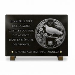 Plaque funéraire colombe en granit noir personnalisée (2)