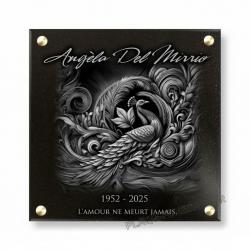 Plaque funéraire paon en granit à visser 30x30 cm (2)