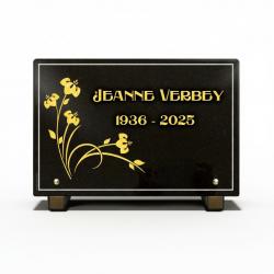 Plaque funéraire en granit avec dorure or 24 carats et fleurs (2)