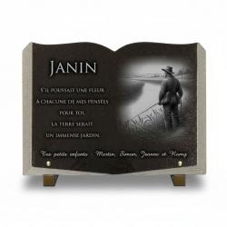 Plaque funéraire pêcheur en granit forme livre ouvert (2)