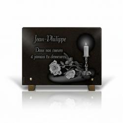 Plaque funéraire bougie et roses en granit (2)