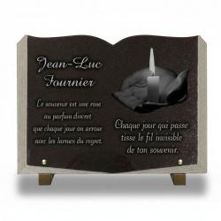 Plaque funéraire bougie en granit forme livre ouvert (2)