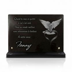 Plaque funéraire coeur et colombe en granit sur socle (40 × 30 cm) (2)