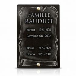 Plaque funéraire à visser en granit avec décor parchemin (30 x 20 cm) (2)