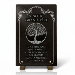 Plaque funéraire Arbre de vie en granit massif (30 × 20 cm) sur pieds métal (2)