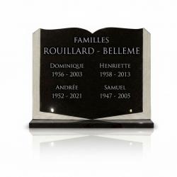Plaque funéraire forme livre ouvert en granit sur socle (40 x 30 cm) (2)