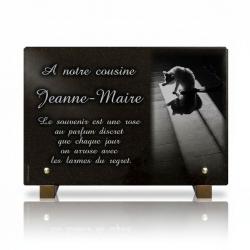Plaque funéraire chat en granit galbé 30 x 20 cm sur pieds bronze (2)