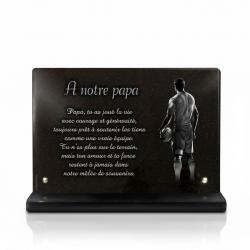 Plaque funéraire rugby en granit noir sur socle , 30 x 20 cm (2)