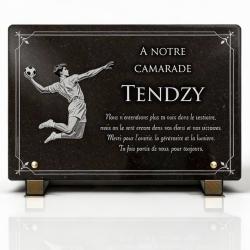 Plaque funéraire handball, granit noir poli 30x20 cm (2)