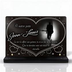 Plaque funéraire guitariste, granit socle, coeur et musique (2)
