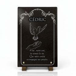 Plaque funéraire colombe, granit 30 × 20 cm (2)