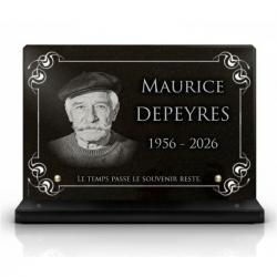 Plaque funéraire avec photo, granit gravé (2)
