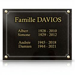 Plaque funéraire en granit noir poli 30×40 cm, bordure gravée blanche et dorure  (2)