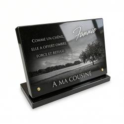 Plaque funéraire Arbre (chêne) en granit noir poli sur socle, 20 × 30 cm (2)