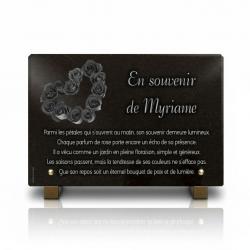 Plaque funéraire Fleurs en granit noir poli sur pieds (20 × 30 cm) (2)