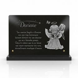 Plaque funéraire Ange en granit noir sur socle (2)