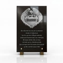 Plaque funéraire Ange en granit noir poli 30 x 20 cm (2)