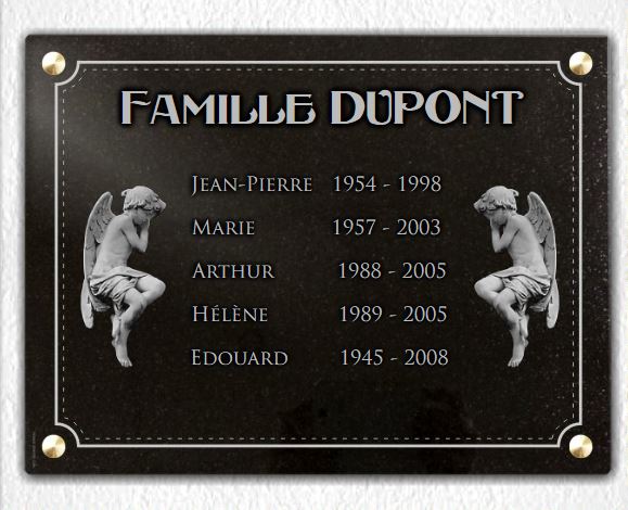 Plaque funéraire en granit à fixer avec Anges et bordure déco.