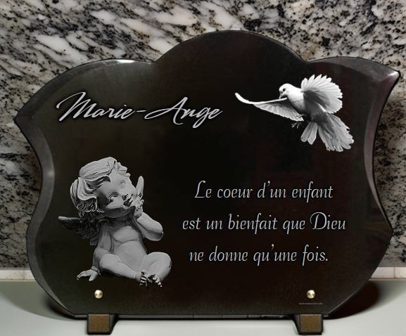 Plaque funéraire ange et colombe - RENAUD Gravure