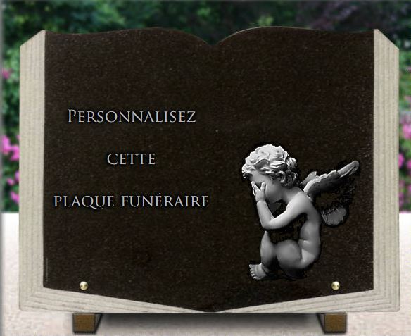 Plaque funéraire livre granit personnalisable 30x40cm