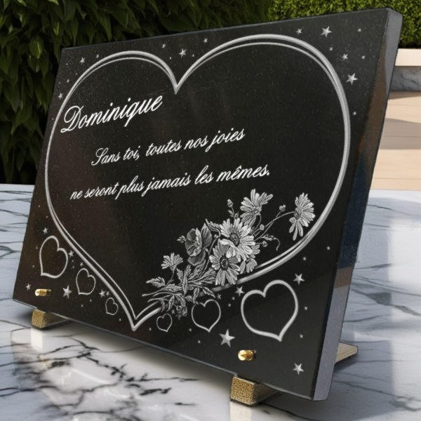 Plaque Cimetière Granit thème Campagne en Coeur - Funéraire en Ligne