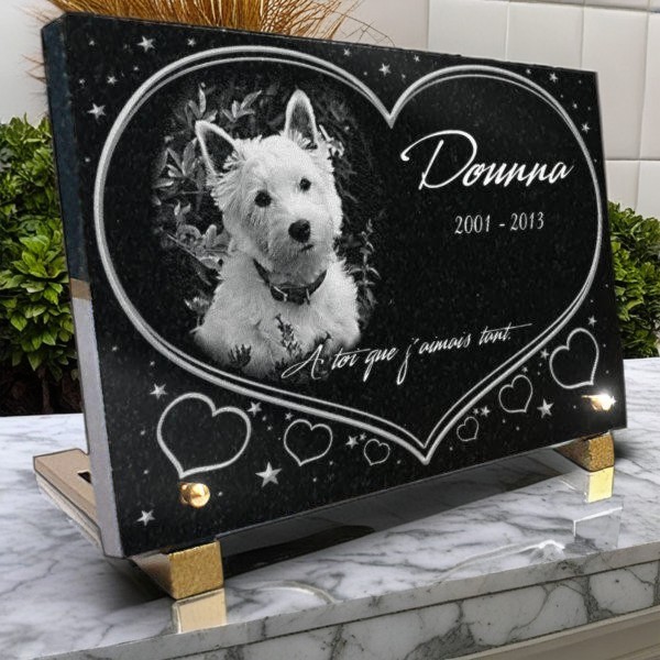 Plaque funéraire pour chiens Westie, coeurs