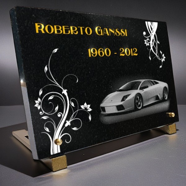 Plaque funéraire avec voiture Lamborghini diablo