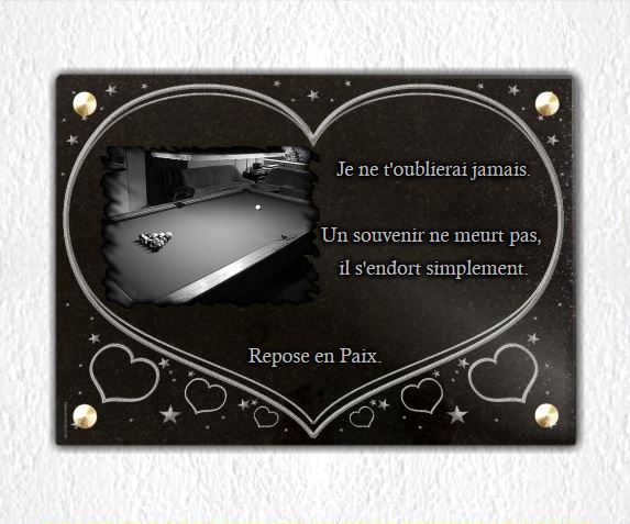 Plaque funéraire à fixer, motif cœur billard