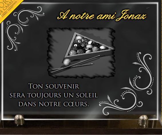 Plaque funeraire en verre avec dessin billard