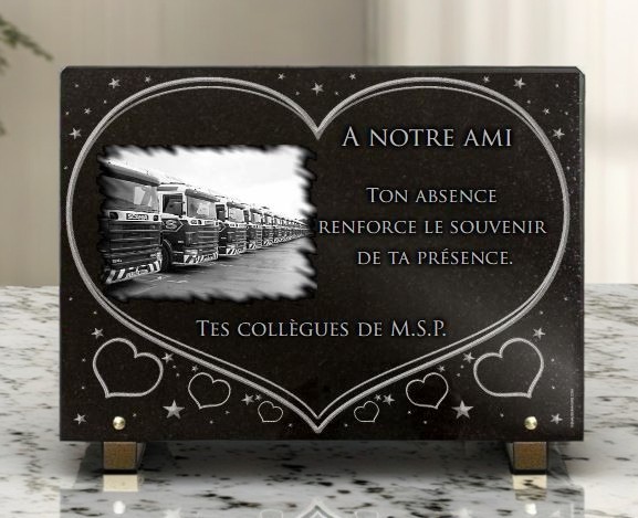 Plaque funéraire camion poids lourd pour chauffeur