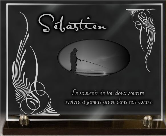 Plaque funeraire pêcheur en verre